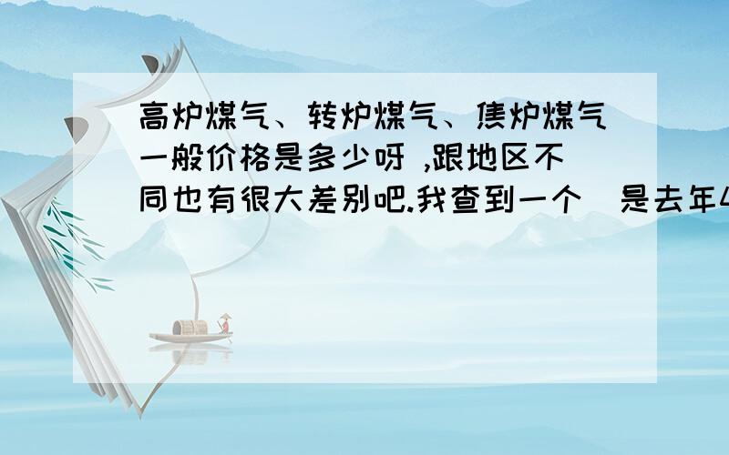 高炉煤气、转炉煤气、焦炉煤气一般价格是多少呀 ,跟地区不同也有很大差别吧.我查到一个  是去年4月份的 地区我忘记了,他的高炉煤气为0.04元,如果按照热值来计算的话,转炉煤气应该为高