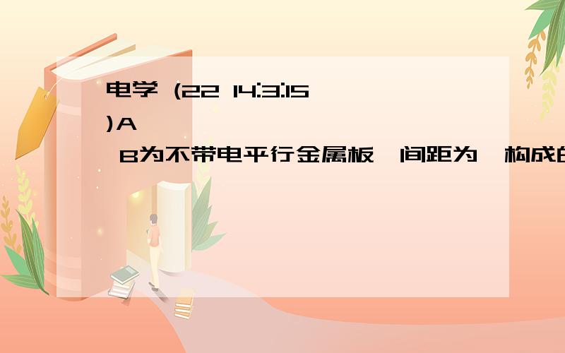 电学 (22 14:3:15)A   B为不带电平行金属板,间距为,构成的电容器电容为C,质量为、电量为的带电液滴一滴一滴由A板小孔上方A板高处以V0的初速度向射向B板,液滴到达B板后,把电荷全部转移