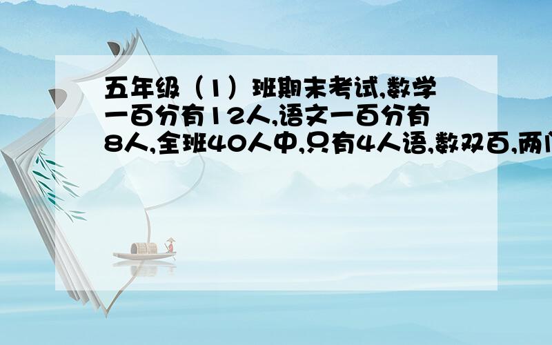 五年级（1）班期末考试,数学一百分有12人,语文一百分有8人,全班40人中,只有4人语,数双百,两门都不是