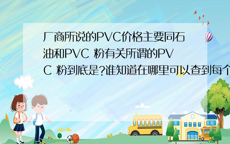 厂商所说的PVC价格主要同石油和PVC 粉有关所谓的PVC 粉到底是?谁知道在哪里可以查到每个月的PVC 粉均价