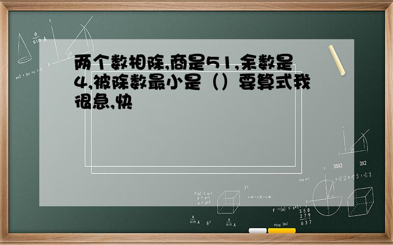 两个数相除,商是51,余数是4,被除数最小是（）要算式我很急,快