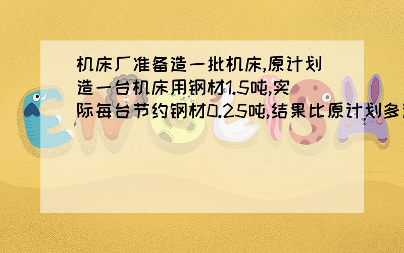 机床厂准备造一批机床,原计划造一台机床用钢材1.5吨,实际每台节约钢材0.25吨,结果比原计划多造了10台,原计划造多少台机床?