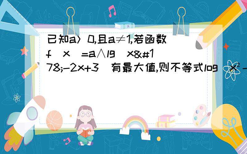 已知a＞0,且a≠1,若函数f（x)=a∧lg（x²-2x+3)有最大值,则不等式log（x²-5x+7)＞0的解集为?（指数函数有最大值是什么意思）