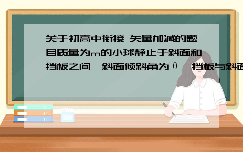 关于初高中衔接 矢量加减的题目质量为m的小球静止于斜面和挡板之间,斜面倾斜角为θ,挡板与斜面垂直,求小球对挡板和对斜面的压力大小分别是多少【求图问详细解法】还有关于这种题目一