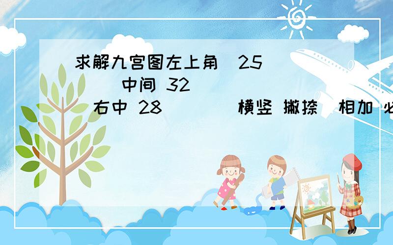 求解九宫图左上角  25       中间 32      右中 28        横竖 撇捺  相加 必须 是 100   .             除去32平行那一横 不想加.求高手