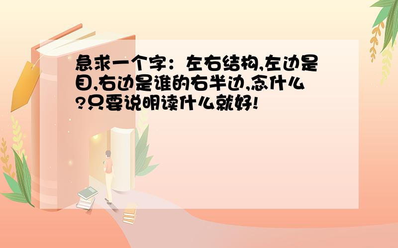 急求一个字：左右结构,左边是目,右边是谁的右半边,念什么?只要说明读什么就好!