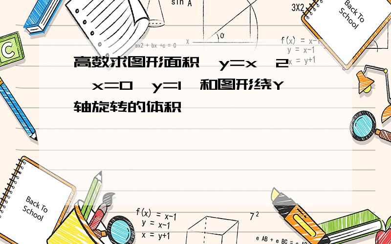 高数求图形面积,y=x^2 ,x=0,y=1,和图形绕Y轴旋转的体积