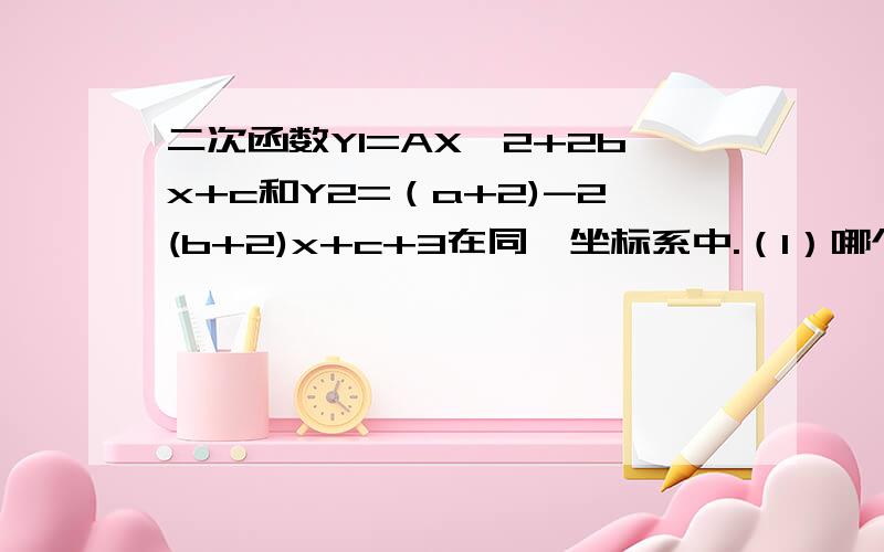 二次函数Y1=AX^2+2bx+c和Y2=（a+2)-2(b+2)x+c+3在同一坐标系中.（1）哪个函数图象经过B,C,D(2)若BO=AO BC=DC 且B,C横坐标为（1,3） 求两个函数图象的解析式.