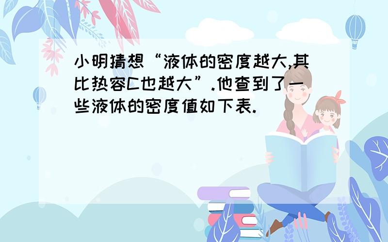 小明猜想“液体的密度越大,其比热容C也越大”.他查到了一些液体的密度值如下表.