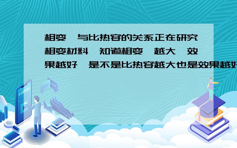 相变焓与比热容的关系正在研究相变材料,知道相变焓越大,效果越好,是不是比热容越大也是效果越好的,发生相变时吸收或释放的潜热,用于改变环境的温度,比如环境温度低于相变温度相变材