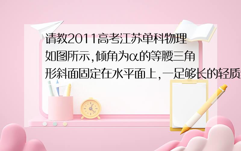 请教2011高考江苏单科物理如图所示,倾角为α的等腰三角形斜面固定在水平面上,一足够长的轻质绸带跨过斜面的顶端铺放在斜面的两侧,绸带与斜面间无摩擦.现将质量分别为M、m(M>m)的小物块