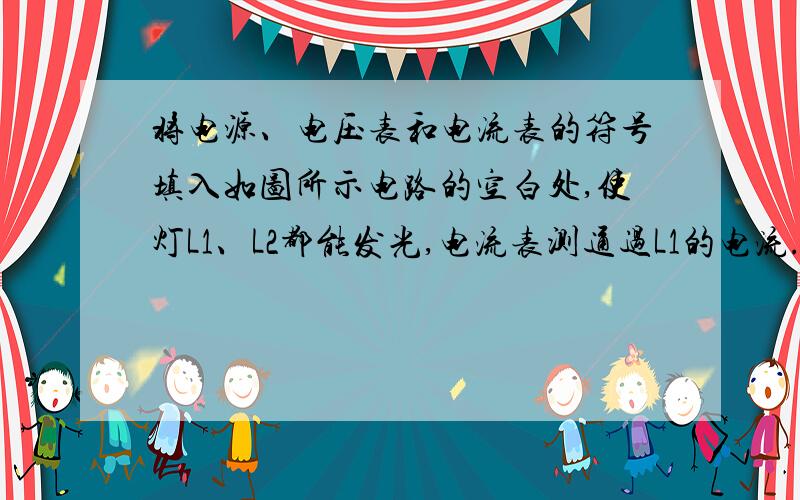 将电源、电压表和电流表的符号填入如图所示电路的空白处,使灯L1、L2都能发光,电流表测通过L1的电流.电源的哪边是正极