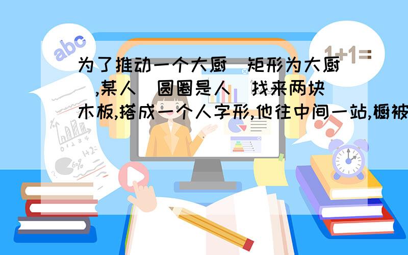 为了推动一个大厨（矩形为大厨）,某人（圆圈是人）找来两块木板,搭成一个人字形,他往中间一站,橱被推动了,设橱与墙壁之间的距离为s,两木板的长度均为L,（L略大于s/2）,人重为G,试求木板