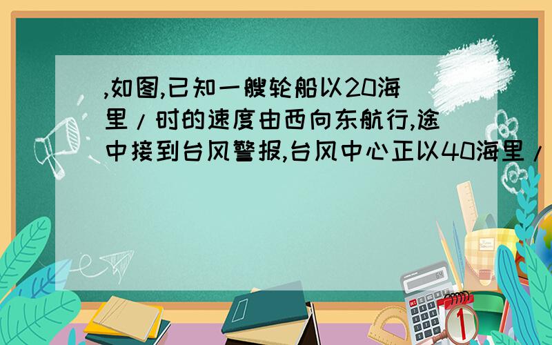 ,如图,已知一艘轮船以20海里/时的速度由西向东航行,途中接到台风警报,台风中心正以40海里/时的速度由南向北移动,距台风中心20海里的圆形区域（包括边界）都属台风区．当轮船到A处时,测