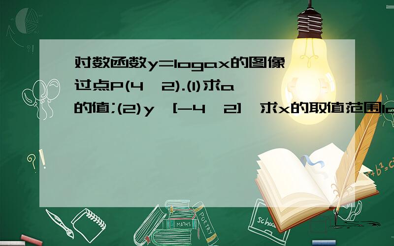 对数函数y=logax的图像过点P(4,2).(1)求a的值;(2)y∈[-4,2],求x的取值范围loga中的a是下标的.