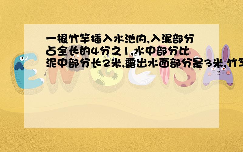 一根竹竿插入水池内,入泥部分占全长的4分之1,水中部分比泥中部分长2米,露出水面部分是3米,竹竿有多长