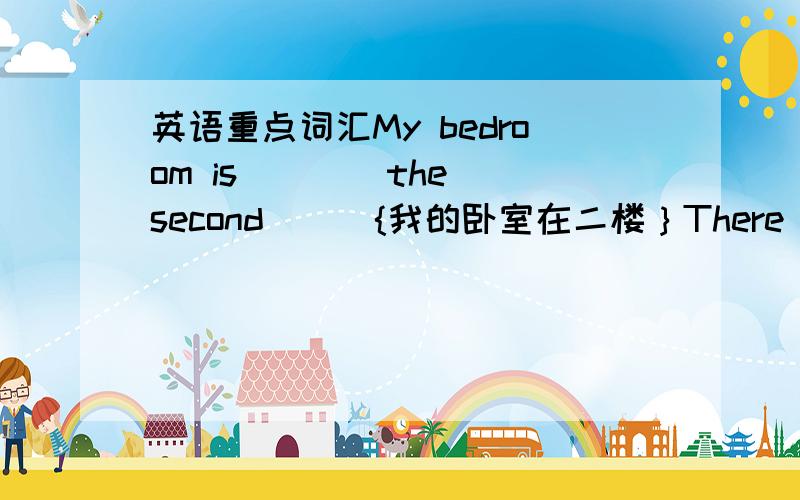 英语重点词汇My bedroom is ___ the second___{我的卧室在二楼｝There is a computer ____{在.里｝ my bedroomTom is standing ____{在.之后｝ JimThey play basketball ____ ｛在.之后｝schoolHe's {cleaning the car} 对画线部分提