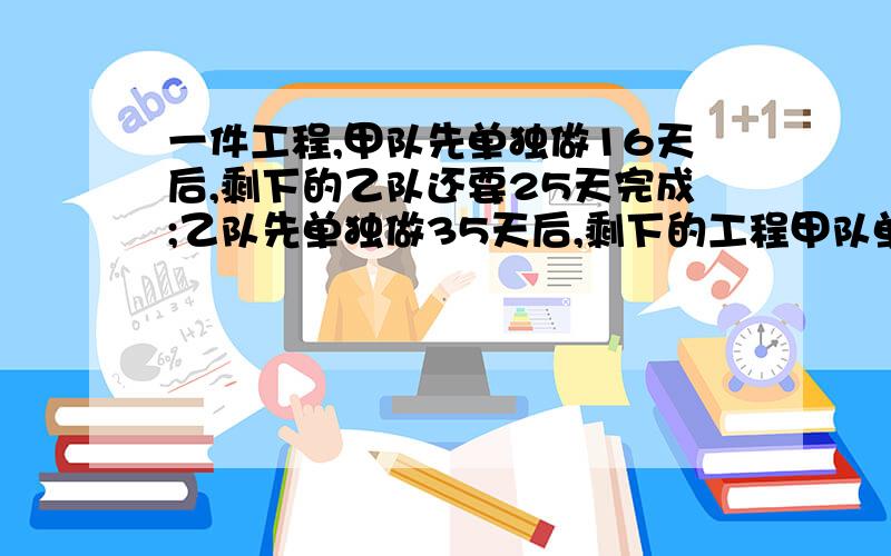 一件工程,甲队先单独做16天后,剩下的乙队还要25天完成;乙队先单独做35天后,剩下的工程甲队单独做,还要8天完成.如果一开始就由甲、乙合作,几天完成?