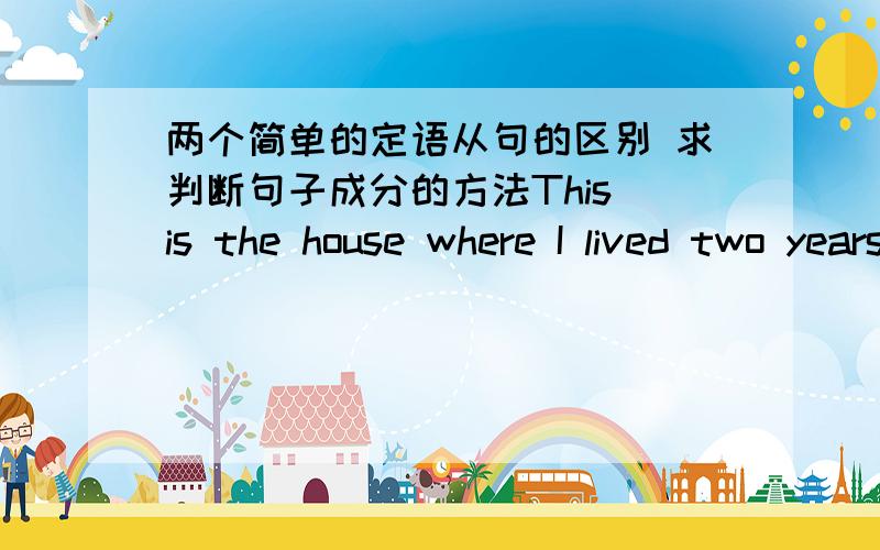 两个简单的定语从句的区别 求判断句子成分的方法This is the house where I lived two years ago.He is the man whom/ that I saw esterday这两句 一个是做宾语 一个做状语 怎么分辨呢?介词和动词后面跟宾语 那 I