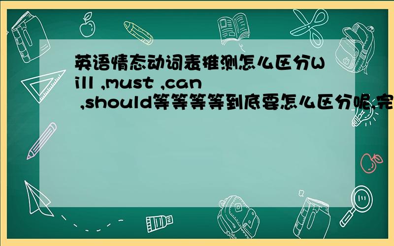 英语情态动词表推测怎么区分Will ,must ,can ,should等等等等到底要怎么区分呢,完全无法搞清楚啊.