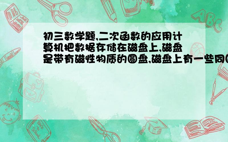 初三数学题,二次函数的应用计算机把数据存储在磁盘上,磁盘是带有磁性物质的圆盘,磁盘上有一些同圆轨道,叫做磁道,现有一张半径为45mm的磁盘.磁盘最内磁道的半径为γmm,其上每0.015mm的弧长