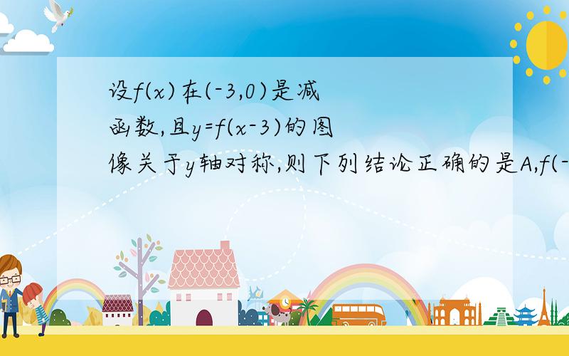 设f(x)在(-3,0)是减函数,且y=f(x-3)的图像关于y轴对称,则下列结论正确的是A,f(-3/2)周期是什么啊，不太明白