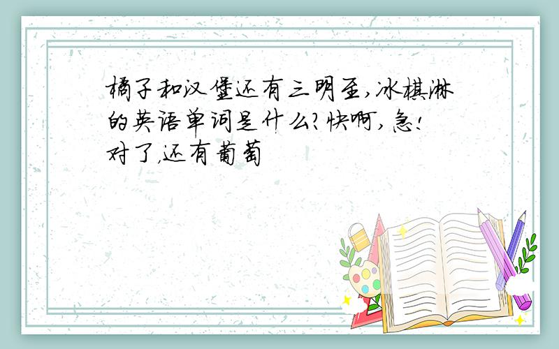 橘子和汉堡还有三明至,冰棋淋的英语单词是什么?快啊,急!对了，还有葡萄