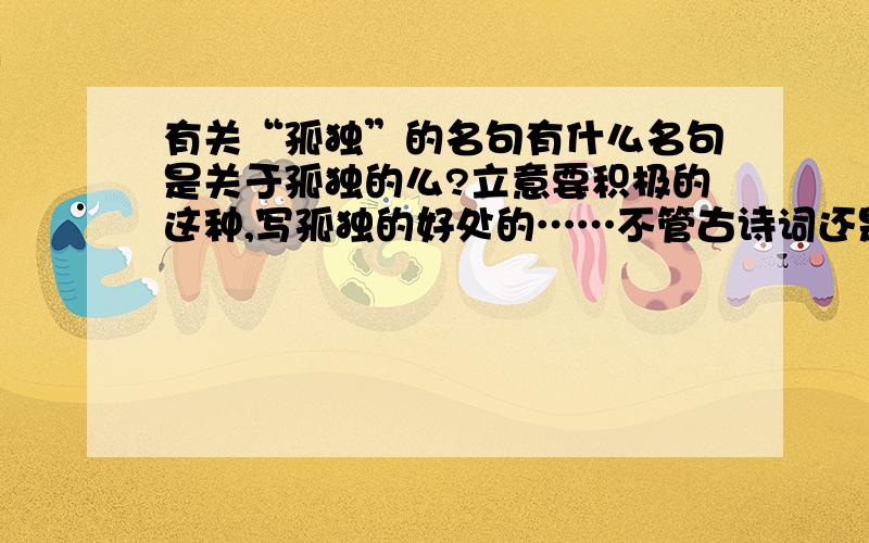 有关“孤独”的名句有什么名句是关于孤独的么?立意要积极的这种,写孤独的好处的……不管古诗词还是现代文学还是外国的都行!