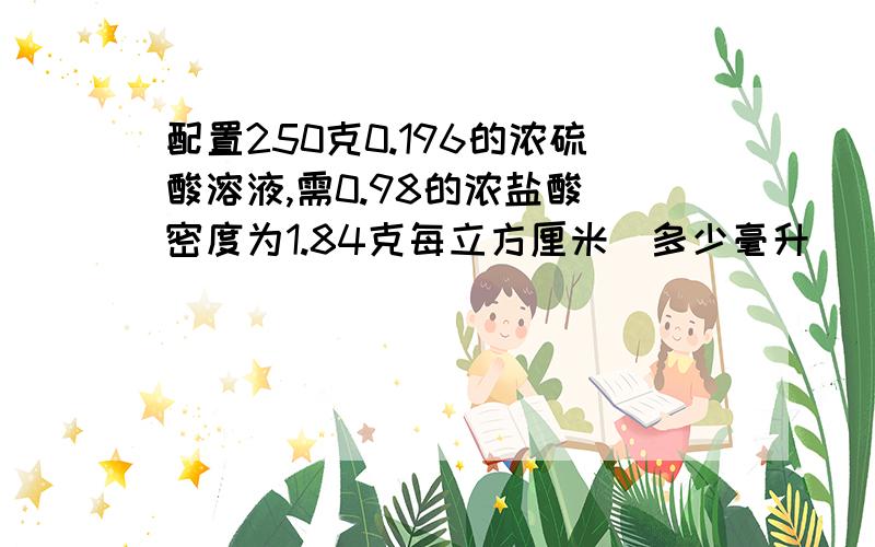 配置250克0.196的浓硫酸溶液,需0.98的浓盐酸（密度为1.84克每立方厘米）多少毫升