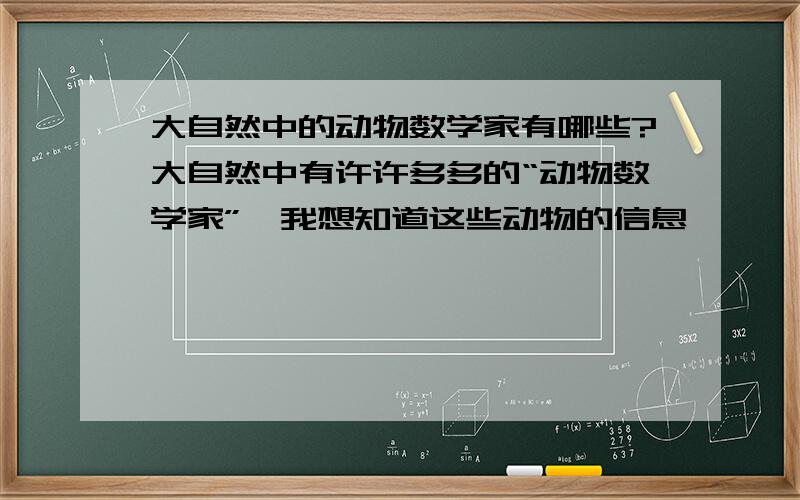 大自然中的动物数学家有哪些?大自然中有许许多多的“动物数学家”,我想知道这些动物的信息