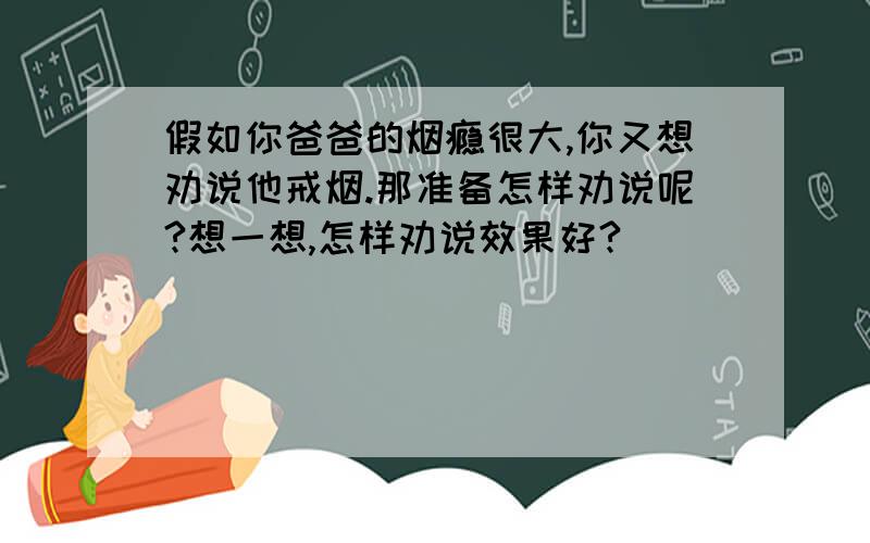 假如你爸爸的烟瘾很大,你又想劝说他戒烟.那准备怎样劝说呢?想一想,怎样劝说效果好?