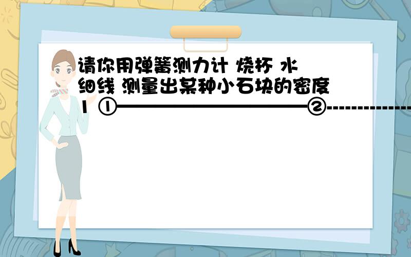 请你用弹簧测力计 烧杯 水 细线 测量出某种小石块的密度1 ①——————————②--------------------2 块的密度表达式———