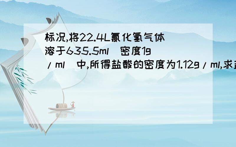 标况,将22.4L氯化氢气体溶于635.5ml（密度1g/ml)中,所得盐酸的密度为1.12g/ml,求盐酸溶物质的量浓度