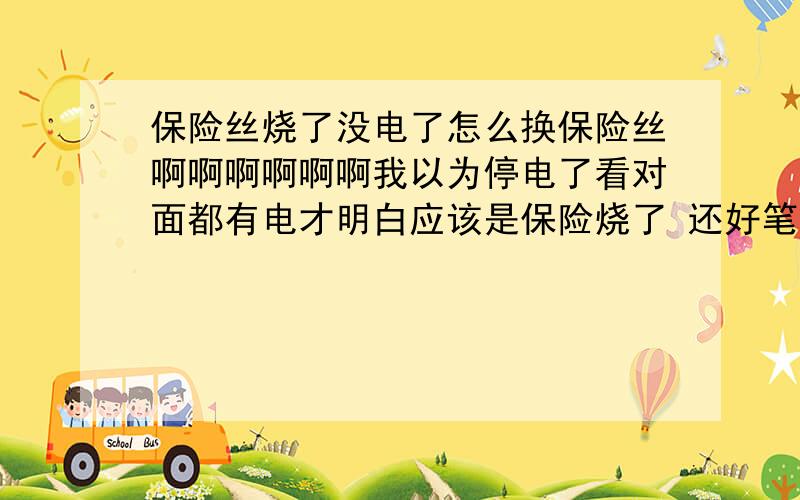 保险丝烧了没电了怎么换保险丝啊啊啊啊啊啊我以为停电了看对面都有电才明白应该是保险烧了 还好笔记本有储存电量功能 怎么办怎么办我刚才百度了一下然后发现挺简单于是去看了电闸