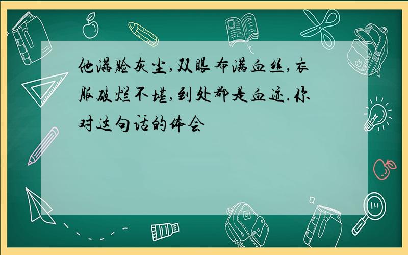 他满脸灰尘,双眼布满血丝,衣服破烂不堪,到处都是血迹.你对这句话的体会