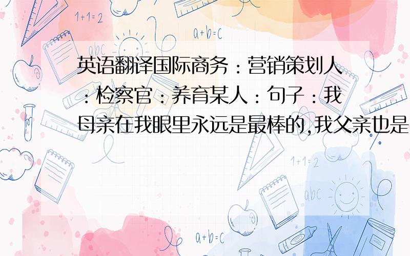 英语翻译国际商务：营销策划人：检察官：养育某人：句子：我母亲在我眼里永远是最棒的,我父亲也是.我会学着变得更加睿智,忠于自己的想法和长辈们的建议做事.(很着急,最晚明天之前需