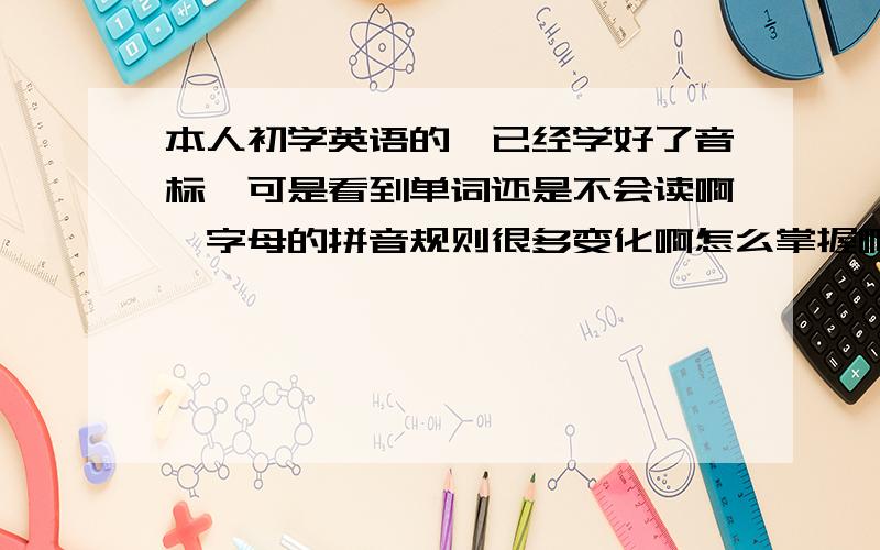 本人初学英语的,已经学好了音标,可是看到单词还是不会读啊,字母的拼音规则很多变化啊怎么掌握啊?对于一个初学者来说一定得学会字母与字母组合的拼音规则吗?怎么那么难啊,看见单词都