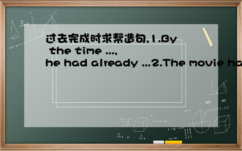 过去完成时求帮造句,1.By the time ...,he had already ...2.The movie had ...by the time we ...3.In (year),I ...Prior to that time,I had ...4.Last (month),I ...Before that,I had never...