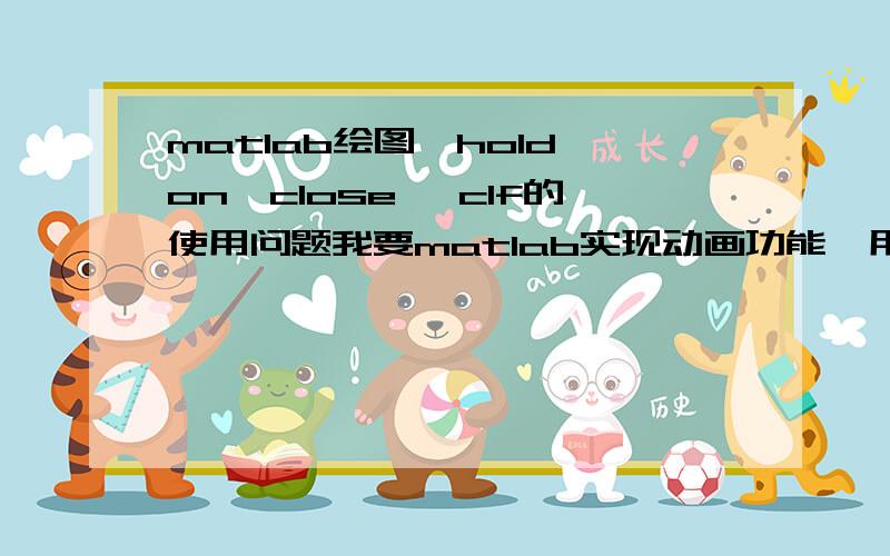 matlab绘图,hold on,close ,clf的使用问题我要matlab实现动画功能,用几个循环的嵌套（hold on）绘制好一幅三维图,想用最外面一层循环（Z方向角度）实线整个三维图的循环,hold on 直接跟在角度循环