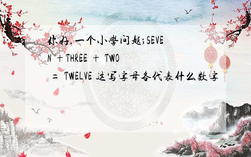 你好.一个小学问题；SEVEN +THREE + TWO = TWELVE 这写字母各代表什么数字