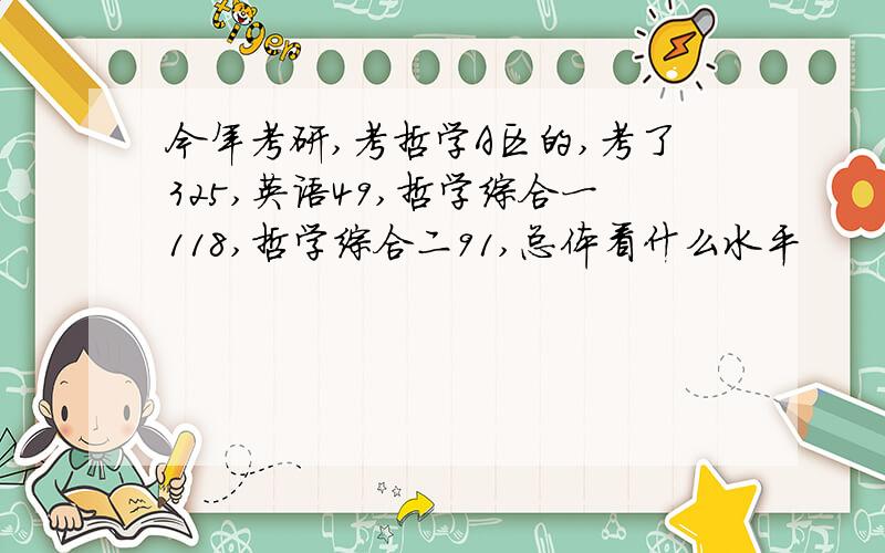 今年考研,考哲学A区的,考了325,英语49,哲学综合一118,哲学综合二91,总体看什么水平