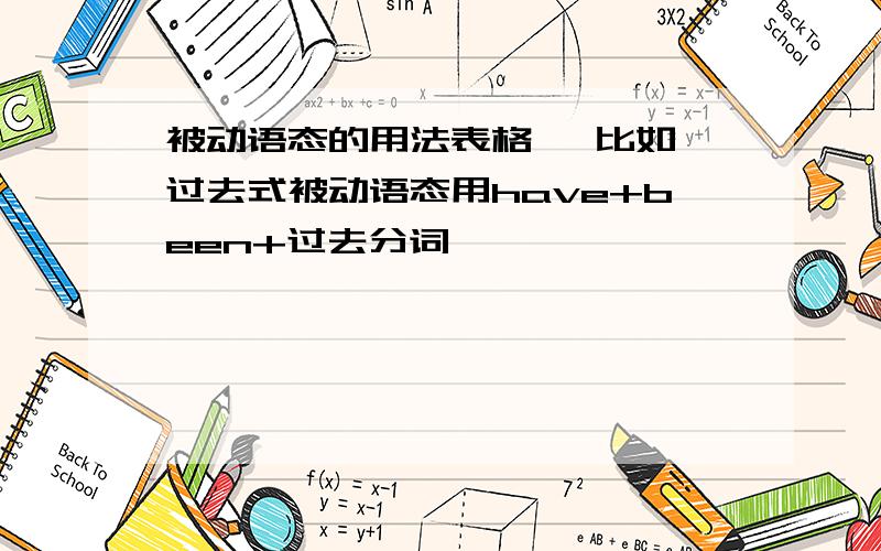 被动语态的用法表格   比如过去式被动语态用have+been+过去分词