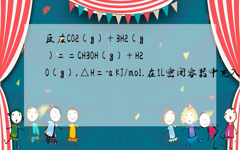 反应CO2(g)+3H2(g)==CH3OH(g)+H2O(g),△H=-a KJ/mol.在1L密闭容器中充入1mol CO2 ,3 mol H2,500℃,平衡后热量变化为Q1 kJ,在同样条件下,充入1mol CH3OH,1molH2O(g),平衡后热量变化为Q2kJ,且有Q1=3Q2,球在第一种情况下CO2