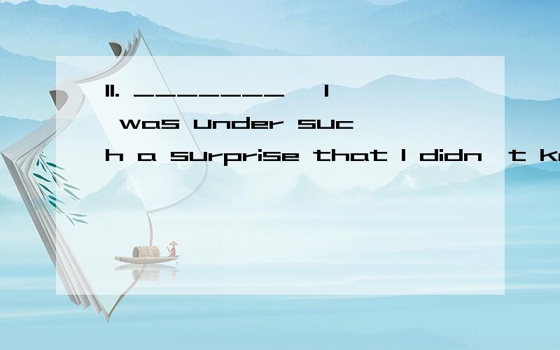 11. _______, I was under such a surprise that I didn't know what to do.   A. In terms of   B. In short   C. In nutshell   D. In case翻译句子