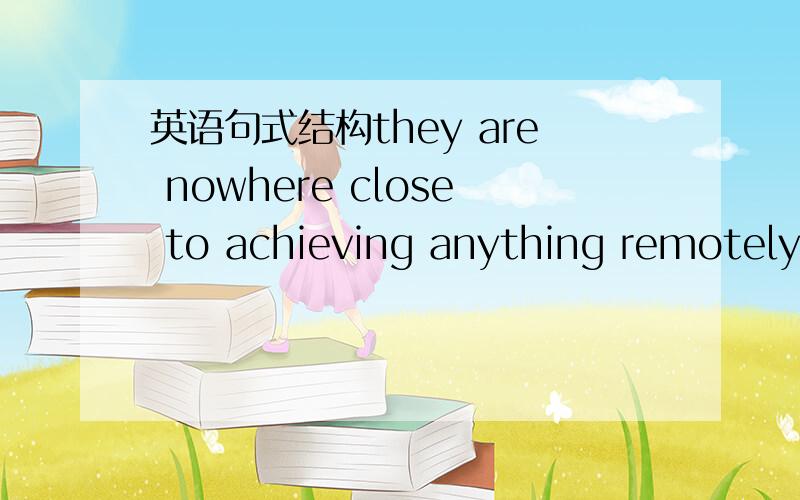 英语句式结构they are nowhere close to achieving anything remotely resembling there early aspirations for humuanlike behavior,请问这个句子的remotely 修饰谁的,作什么成分