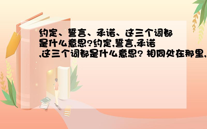 约定、誓言、承诺、这三个词都是什么意思?约定,誓言,承诺,这三个词都是什么意思? 相同处在那里,不同的地方又在那里? 本人在写爱情故事,所以需要深入了解一下. 麻烦各位了