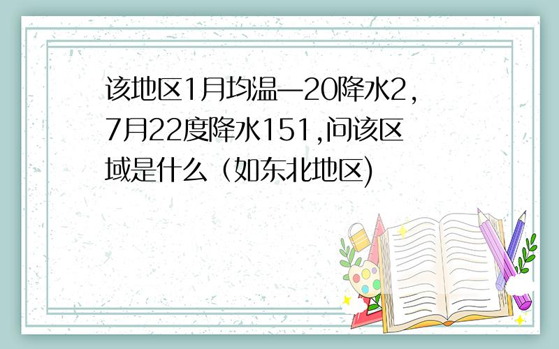 该地区1月均温—20降水2,7月22度降水151,问该区域是什么（如东北地区)