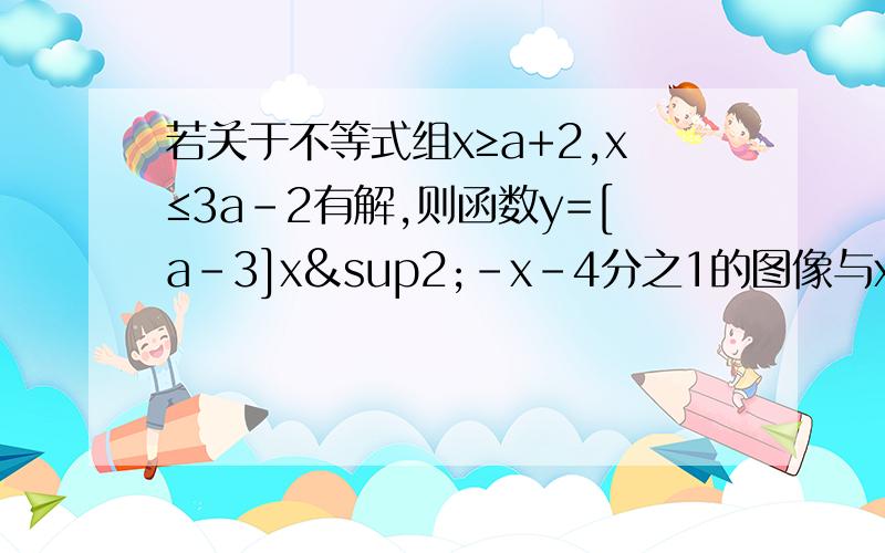 若关于不等式组x≥a+2,x≤3a-2有解,则函数y=[a-3]x²-x-4分之1的图像与x轴的焦点个数我要的是具体