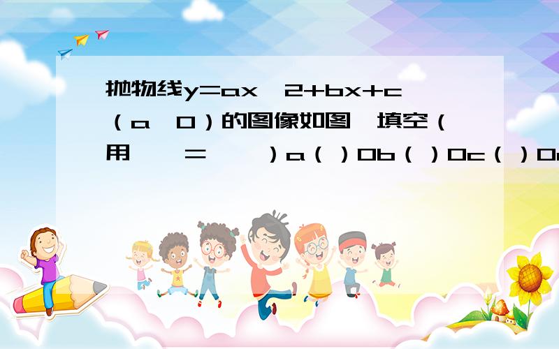 抛物线y=ax^2+bx+c（a≠0）的图像如图,填空（用＞、＝、＜）a（）0b（）0c（）0a+b+c（）0a-b+c（）0