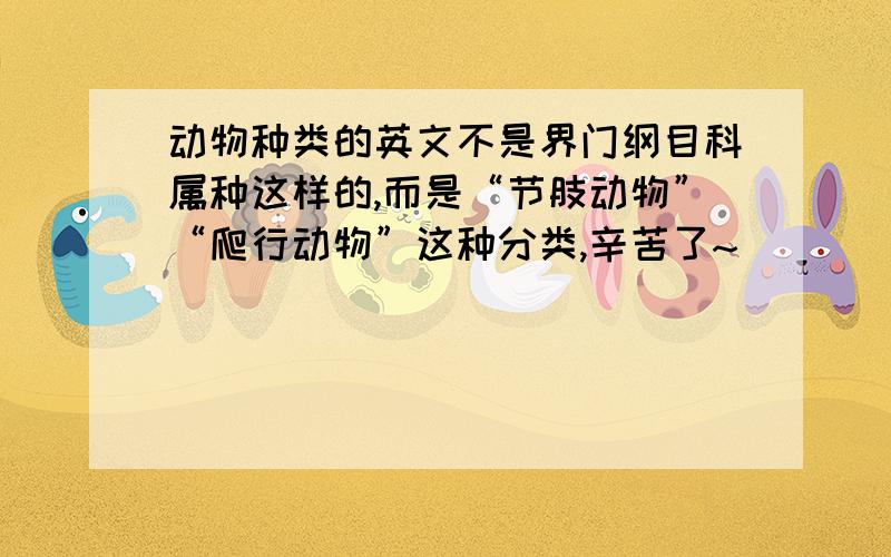 动物种类的英文不是界门纲目科属种这样的,而是“节肢动物”“爬行动物”这种分类,辛苦了~